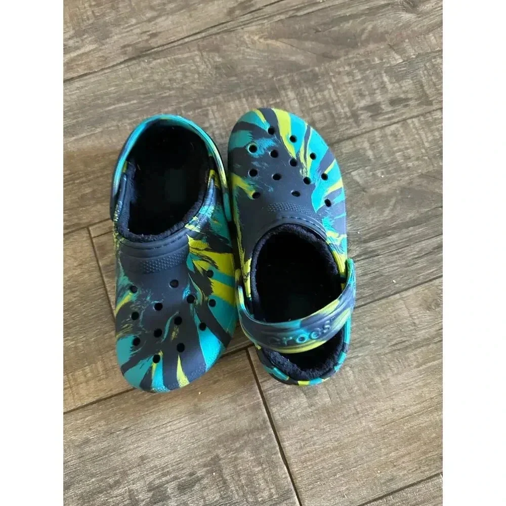 Crocs Fuzzy Marbled Tie Dye Lined Classic Clog Sandal Size 1